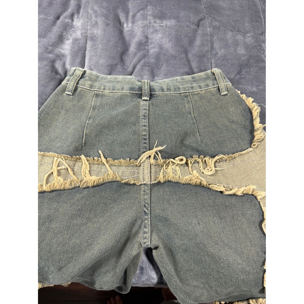 Romwe XS‎ Distressed Fringe Jeans Blue Denim Cargo Pockets Grungecore - Picture 11 of 12